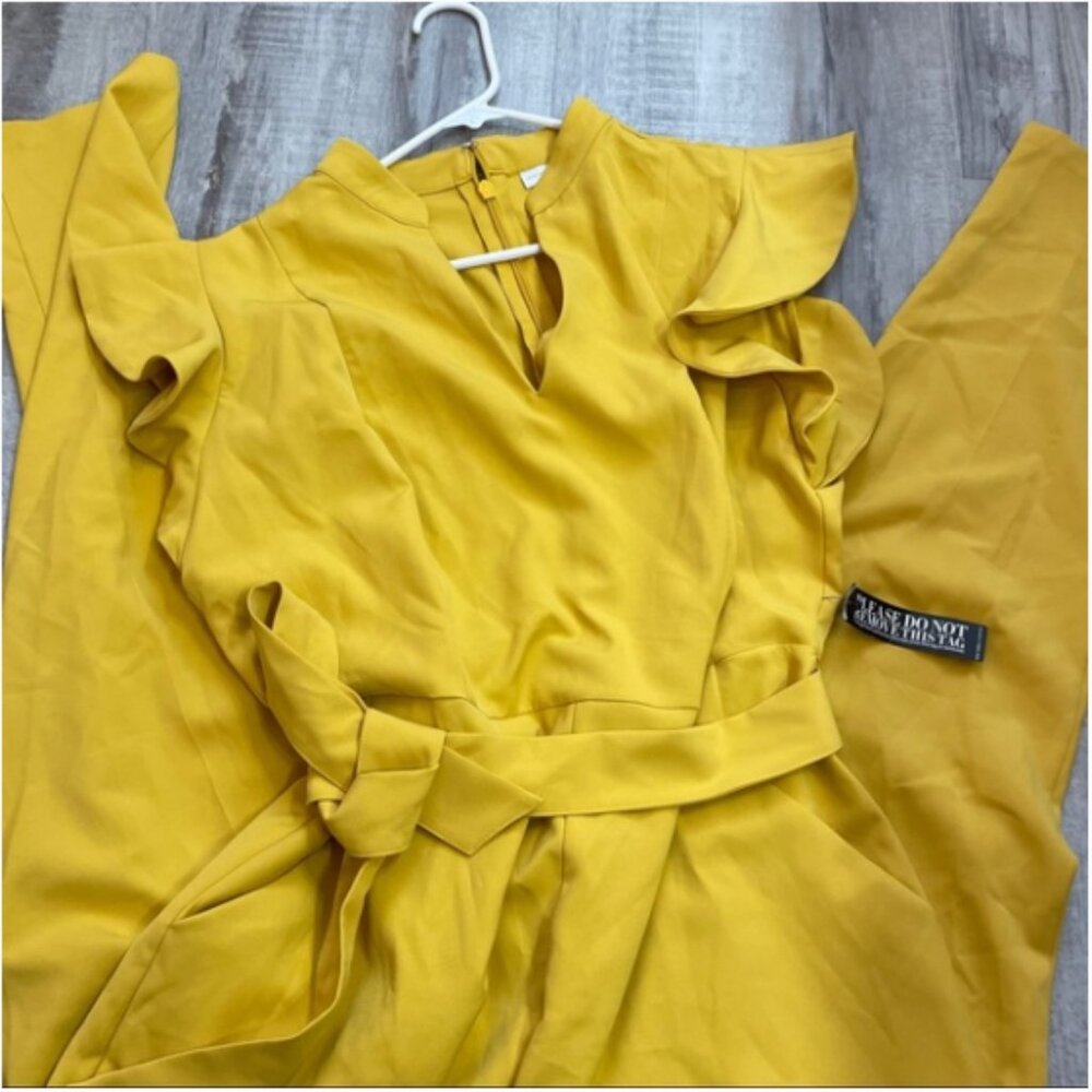 New York & Company Yellow Ruffle Jumpsuit Size XL